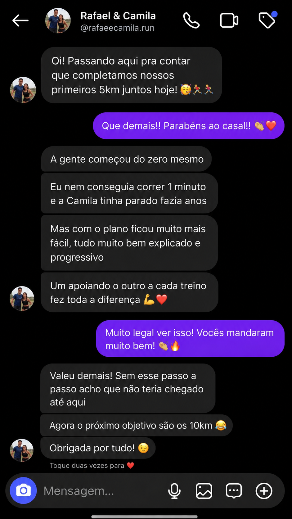 Depoimento de Rafael e Camila no Instagram